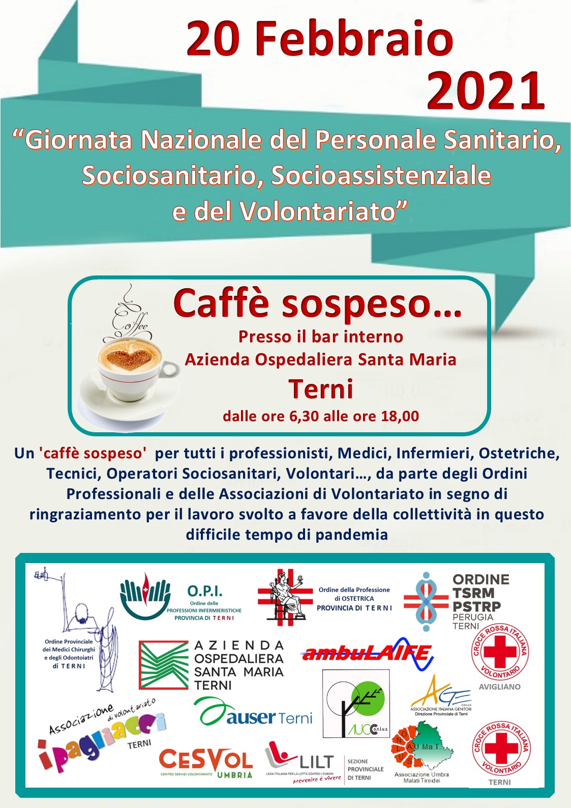 20 febbraio: Prima Giornata nazionale del personale sanitario, sociosanitario, socioassistenziale e del volontariato.